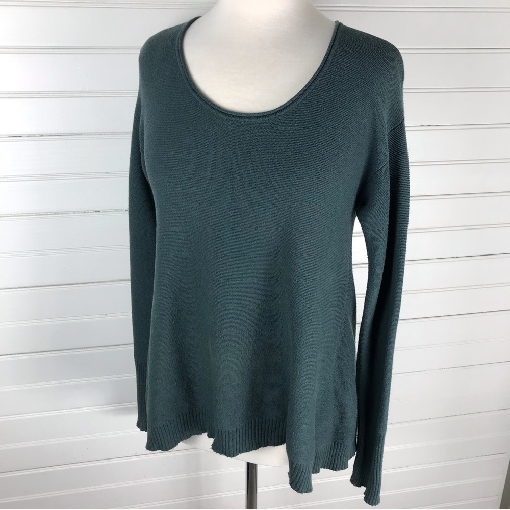 Peruvian Connection Ribbed Crewneck Long Sleeve Green Sweater 100% Pima Cotton